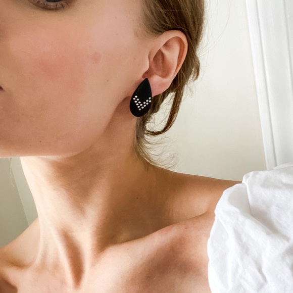 Vintage Matte Black Almond CZ Diamond Earrings - Picture 2 of 3